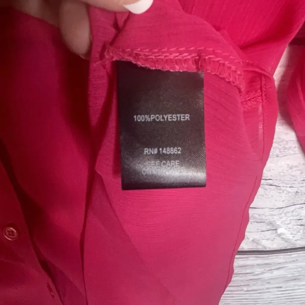 Torrid Chiffon Buton Down Size 1X Long Sleeve Blouse Pink BOHO - Picture 11 of 16